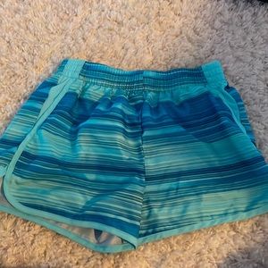 blue pattern athletic shorts